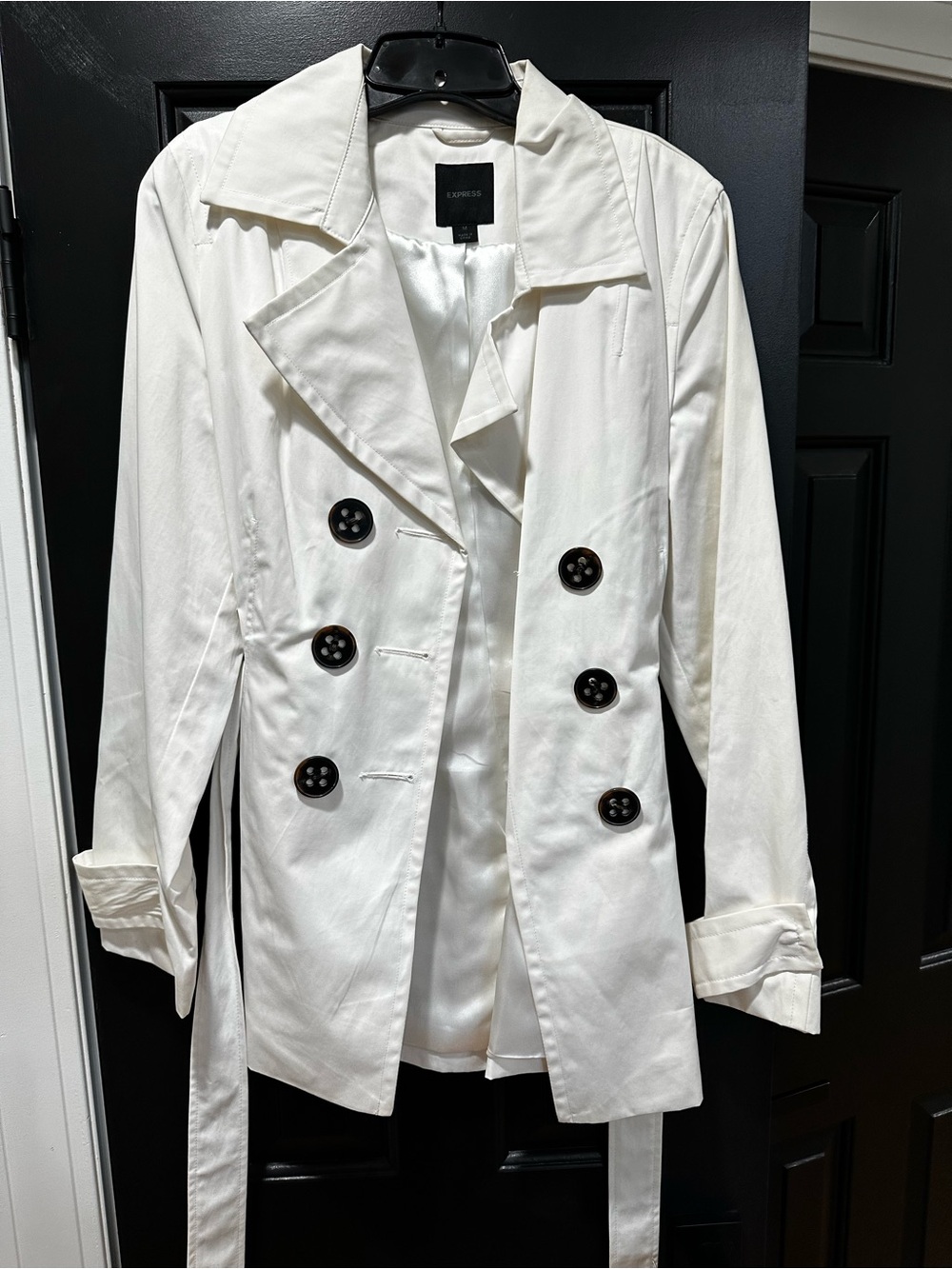 Express White Double-Breasted Trench Coat Jacket